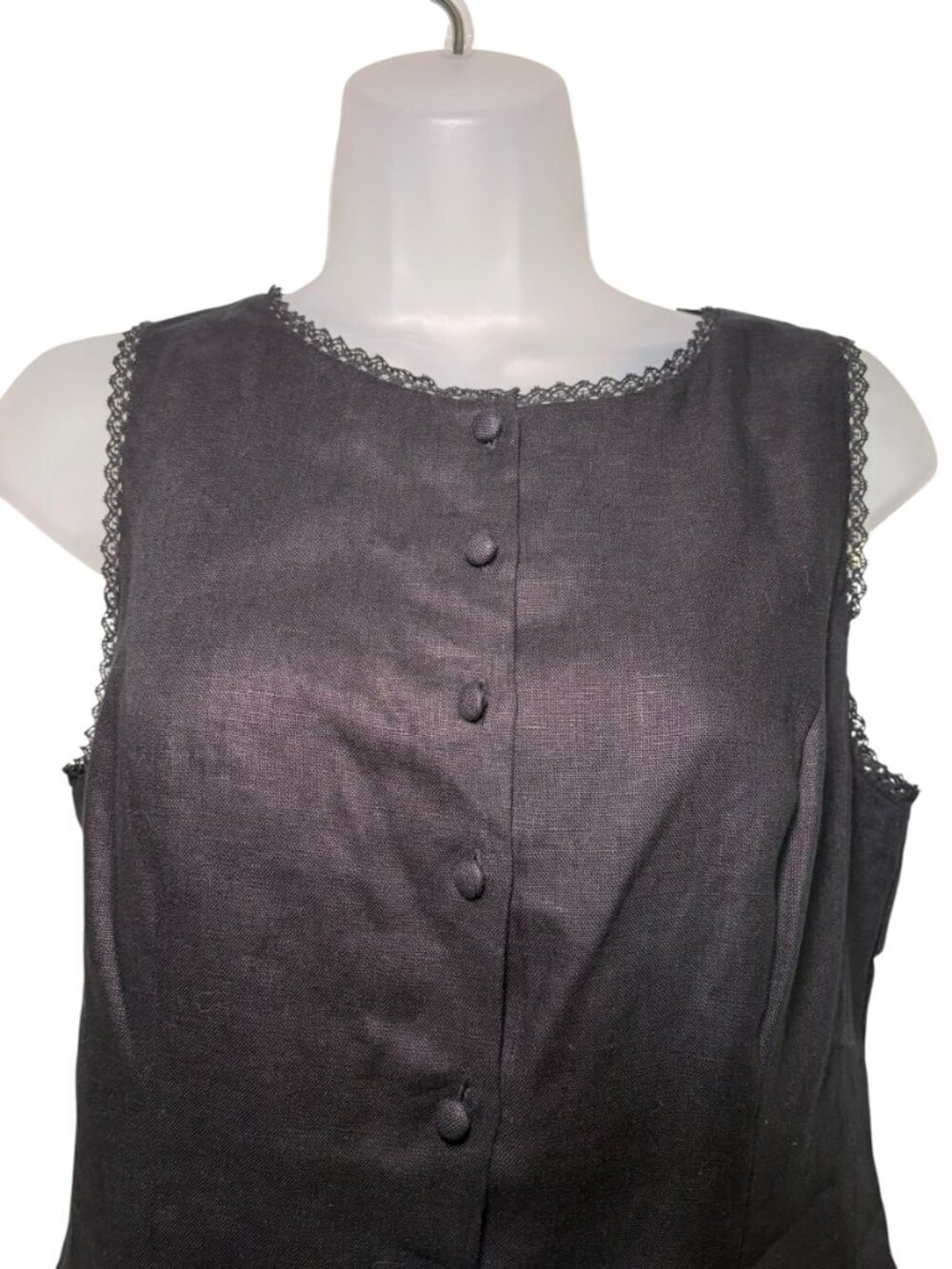 Kourt Micah Black Linen Lace Trim Button Front Top Size 8 NWT - Picture 4 of 6